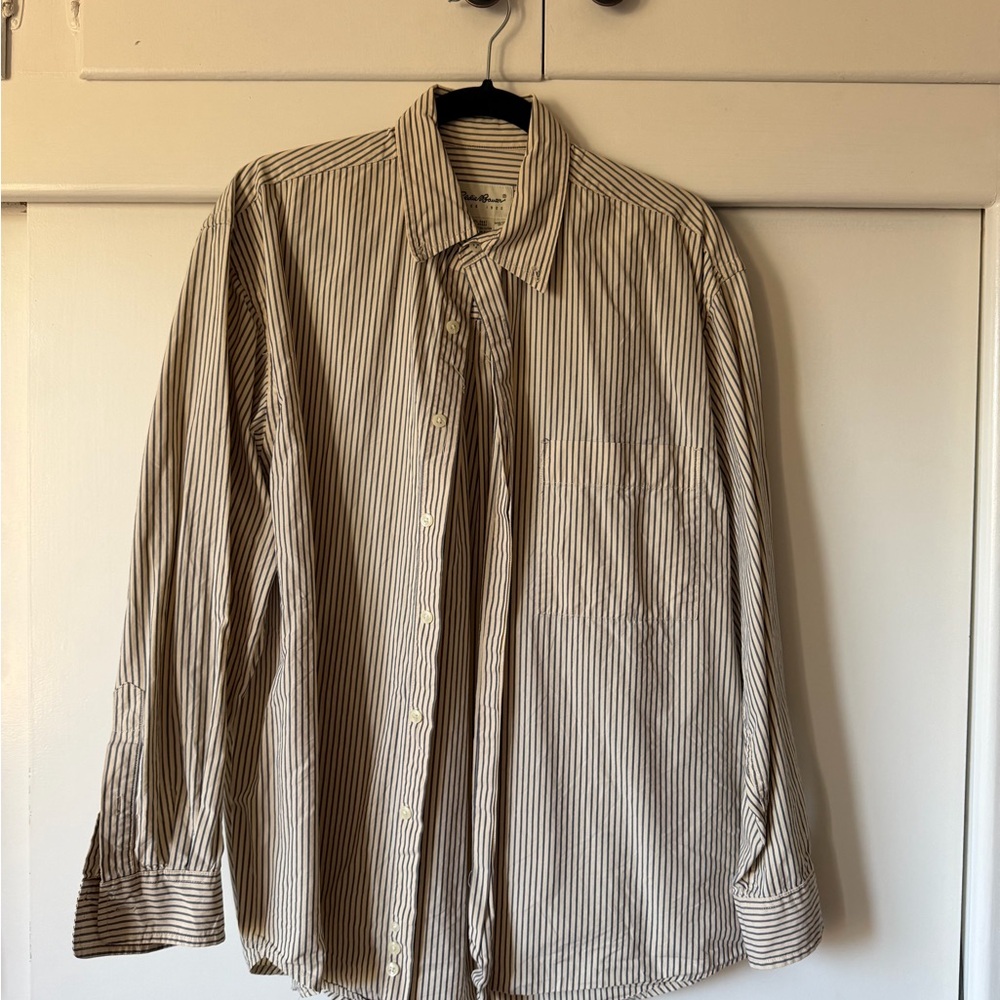 Eddie Bauer Men's Blue and White Striped Shirt